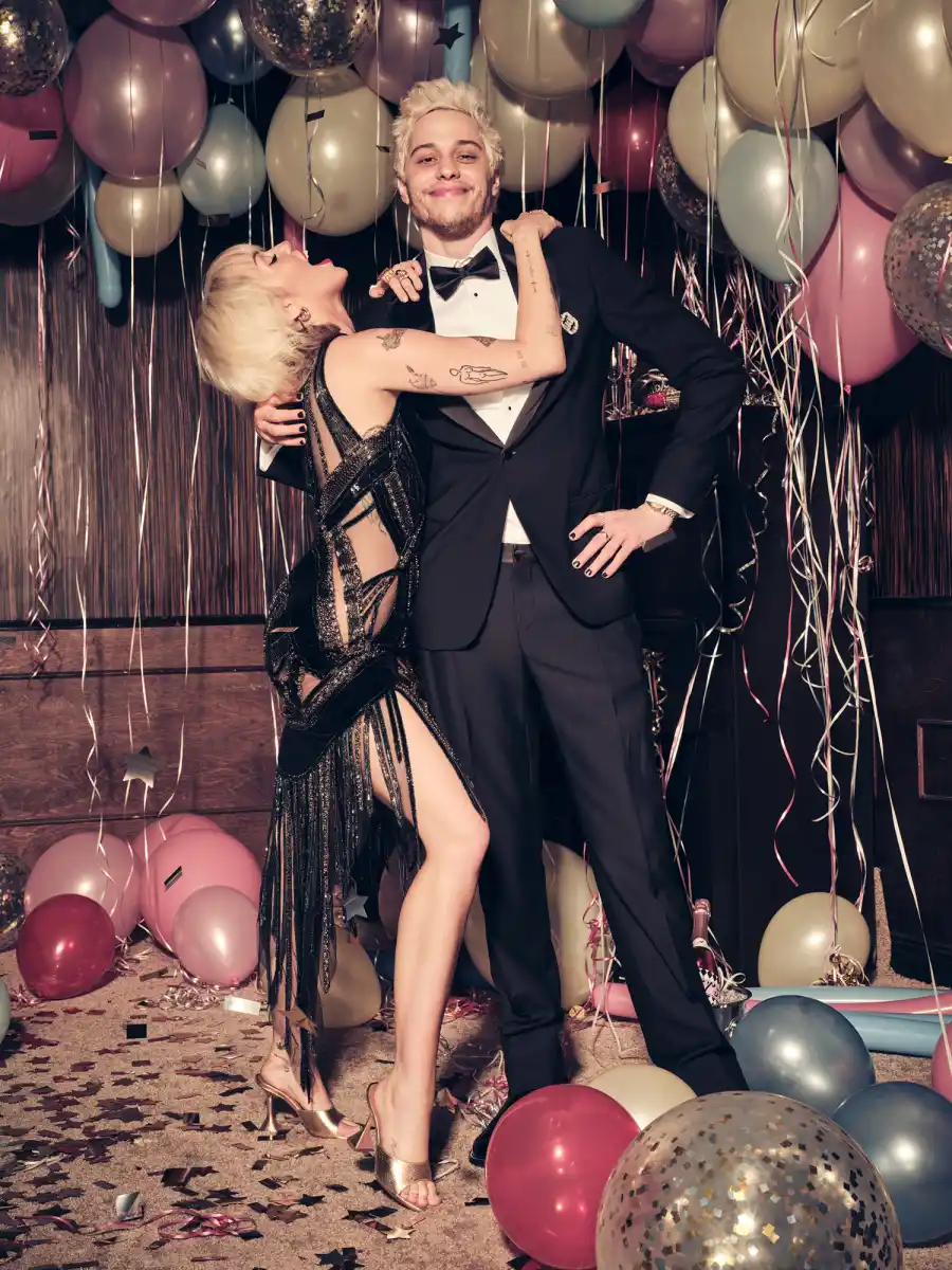 How Stars Rang in the New Year Miley Cyrus and Pete Davidson pose with Balloons and New Years Decor