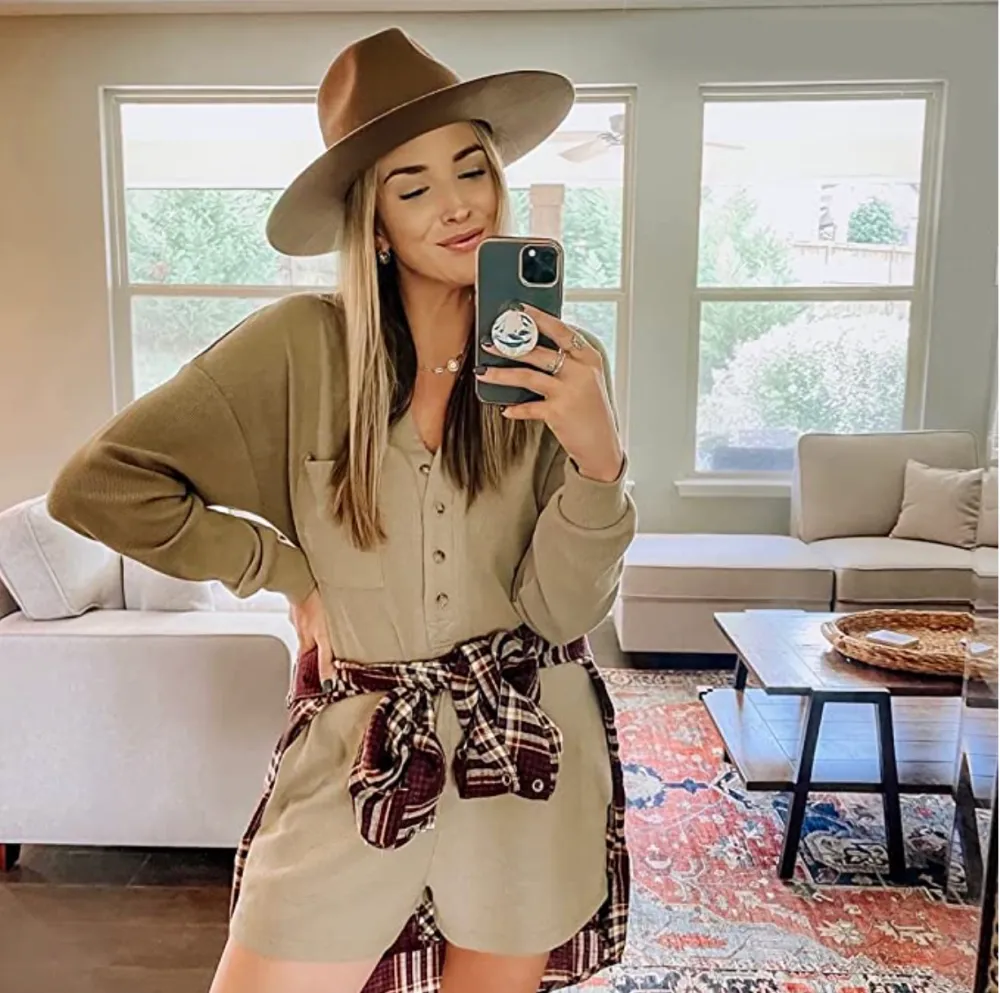 Saodimallsu Women's V Neck Button Down Romper