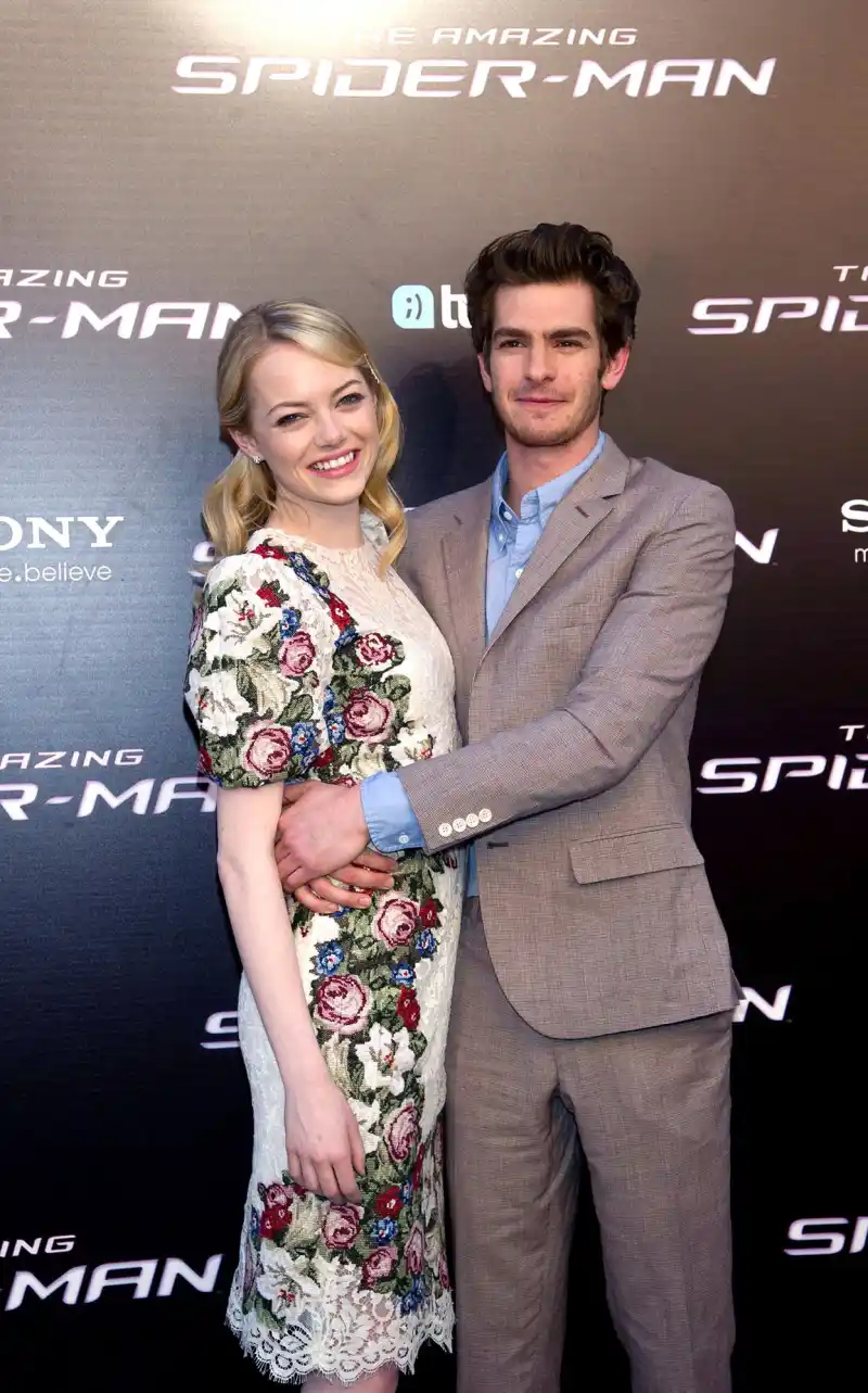 Emma Stone and Andrew Garfield at 'The Amazing Spider-Man' film premiere in June 2012.