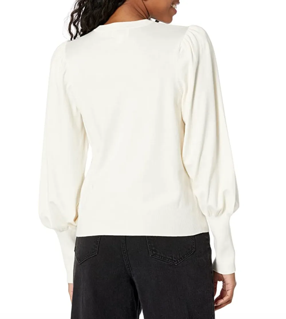 The Drop Women's Vivienne Padded Shoulder Balloon-Sleeve Sweater