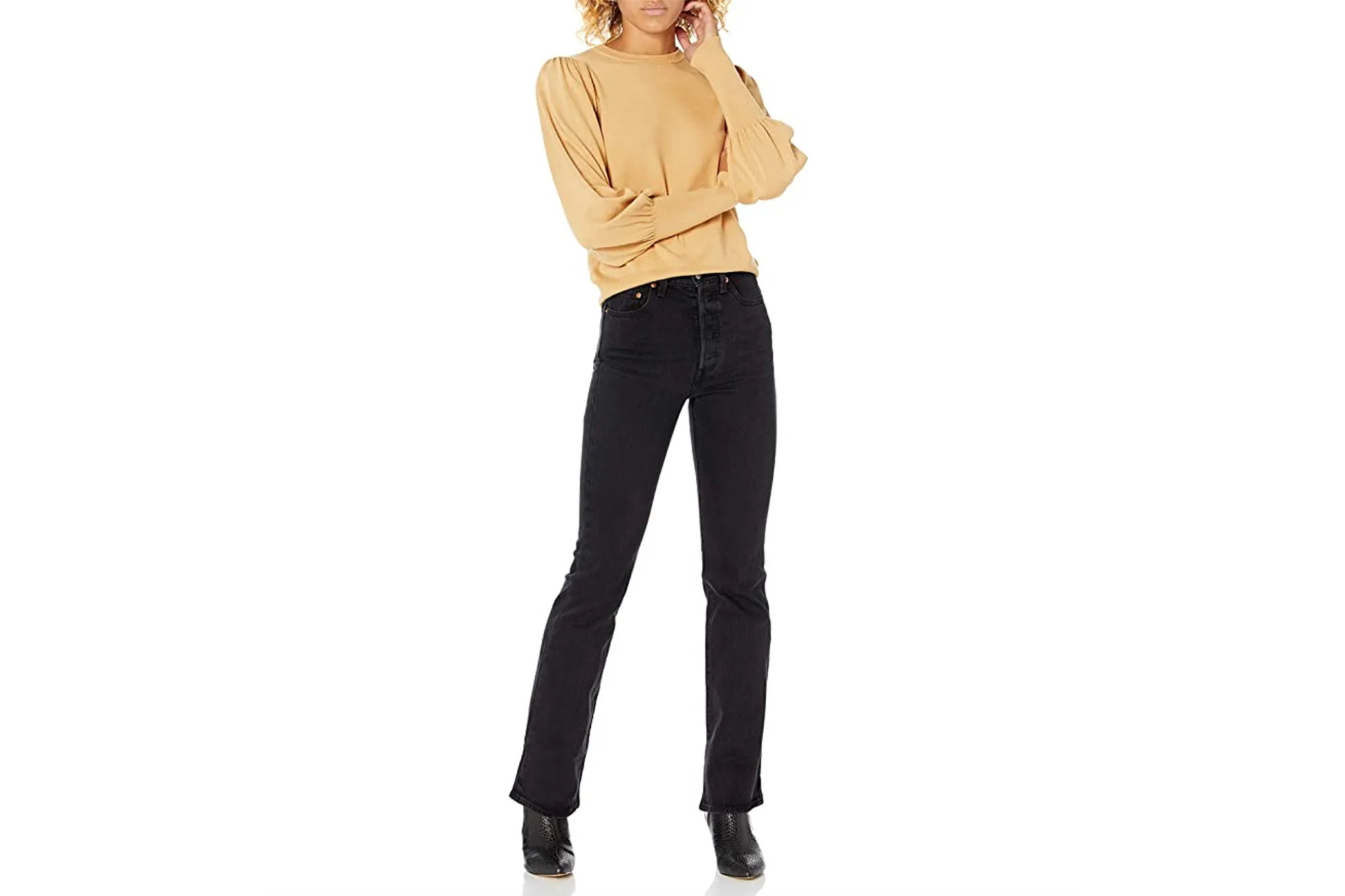 The Drop Women's Vivienne Padded Shoulder Balloon-Sleeve Sweater