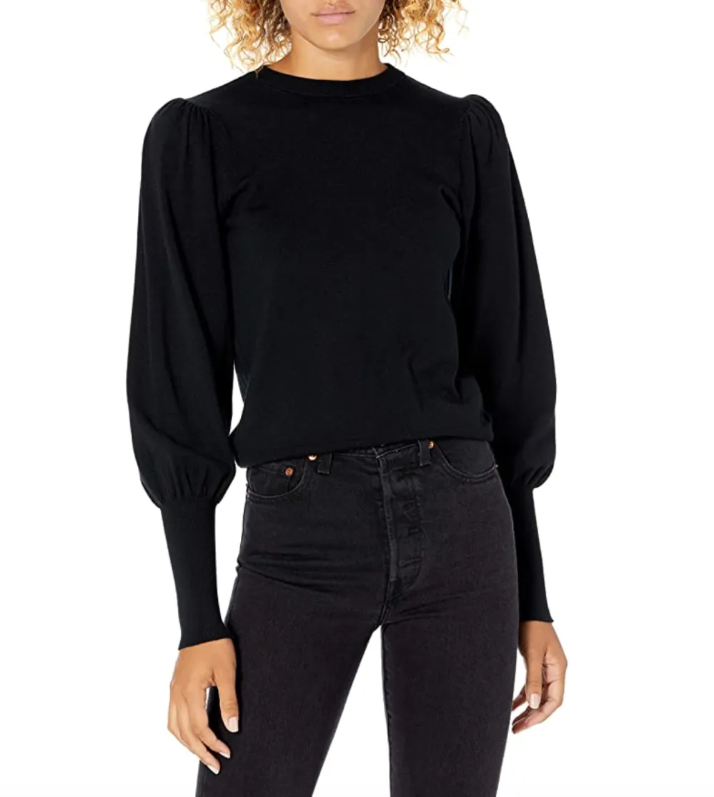 The Drop Women's Vivienne Padded Shoulder Balloon-Sleeve Sweater