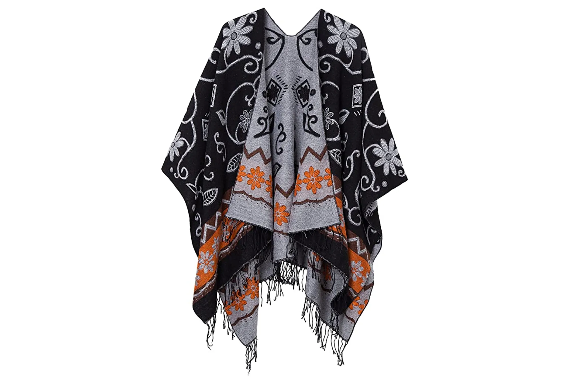 Urban CoCo Women's Printed Tassel Poncho Wrap