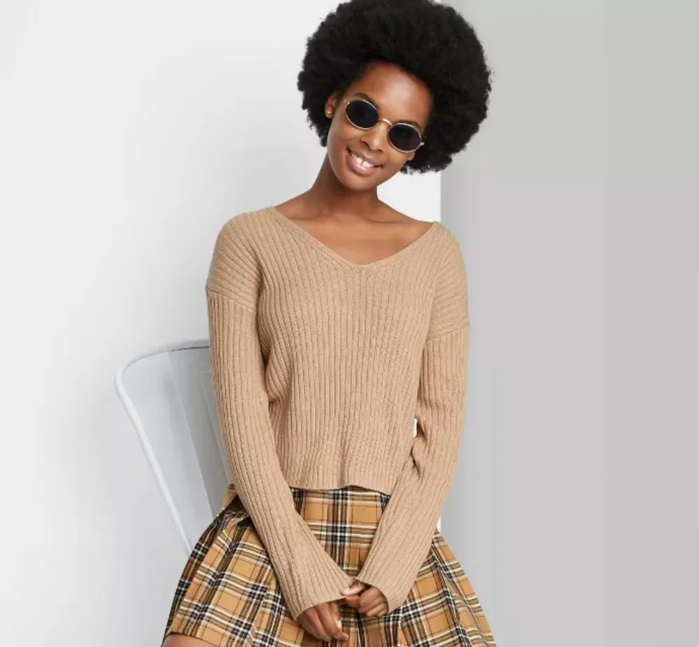 Wild Fable Women's V-Neck Rib Knit Pullover Sweater