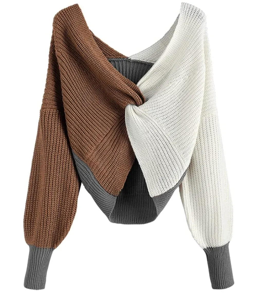 ZAFUL Women's V-Neck Criss Cross Twisted Sweater