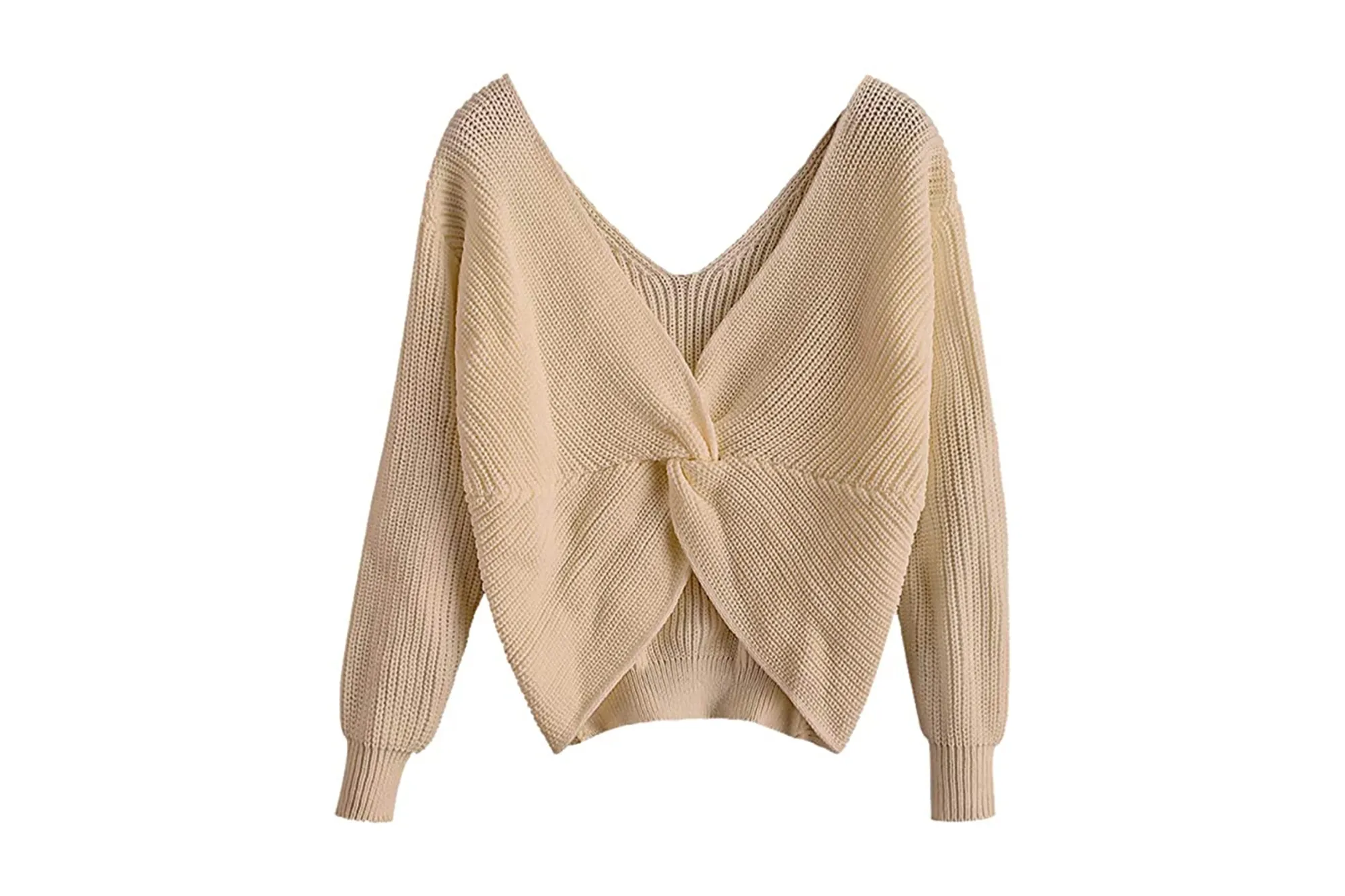 ZAFUL Women's V-Neck Criss Cross Twisted Sweater