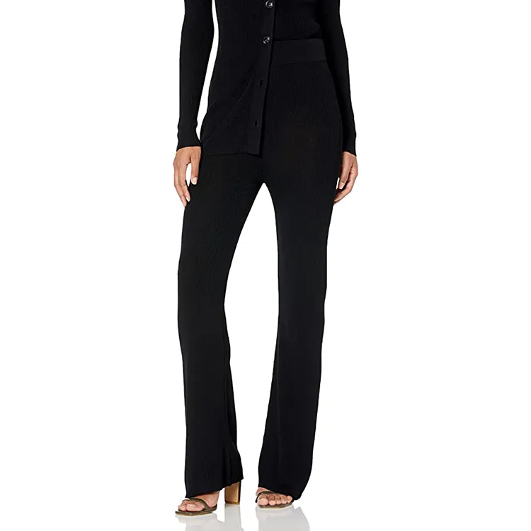 black pants, rib knit