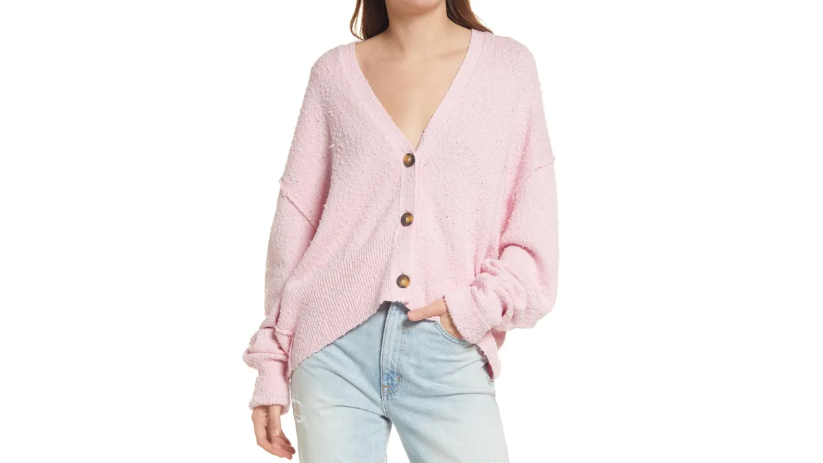 pink Free People cardigan