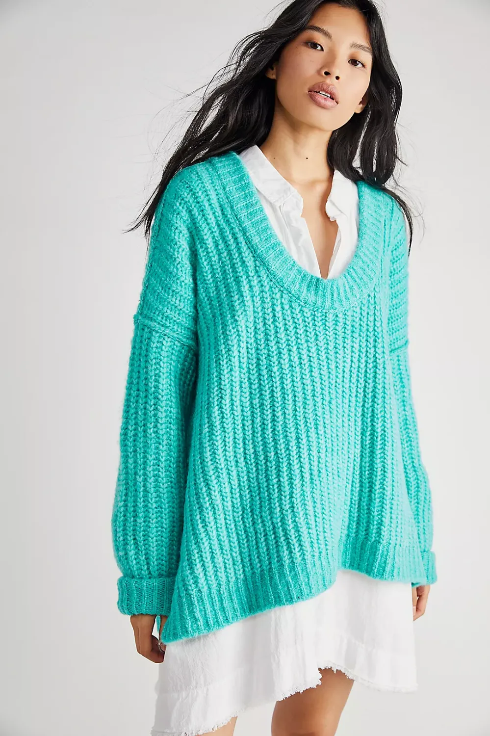 teal sweater