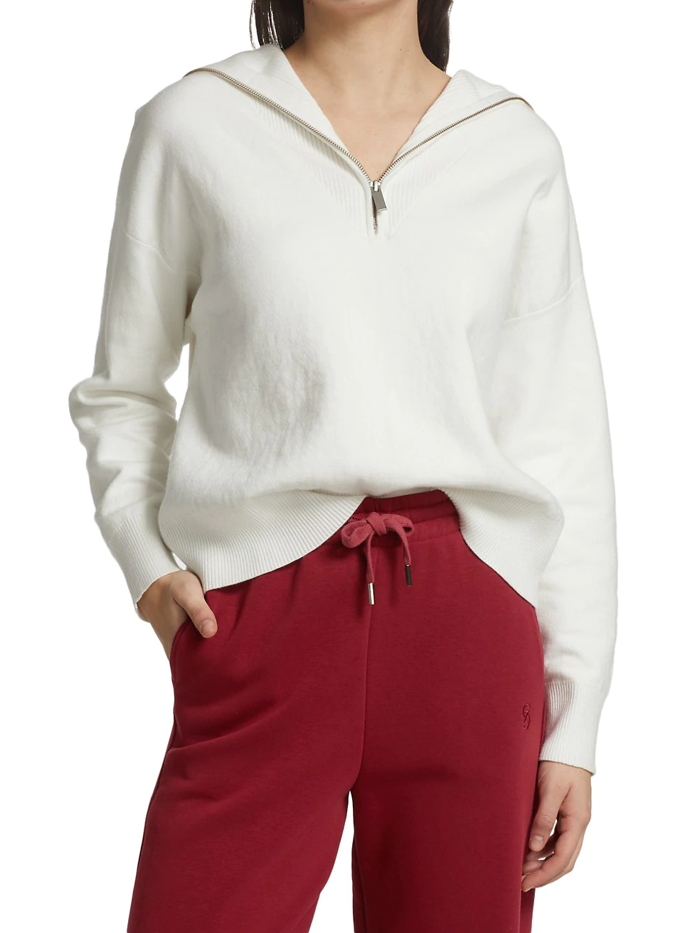 white, quarter zip, sweater