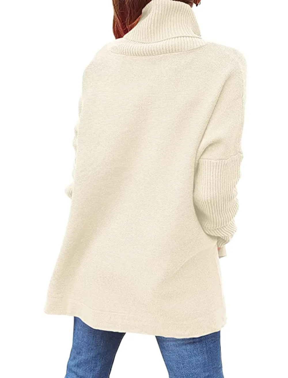 ANRABESS Women's Turtleneck Oversized Long Batwing Sleeve Sweater