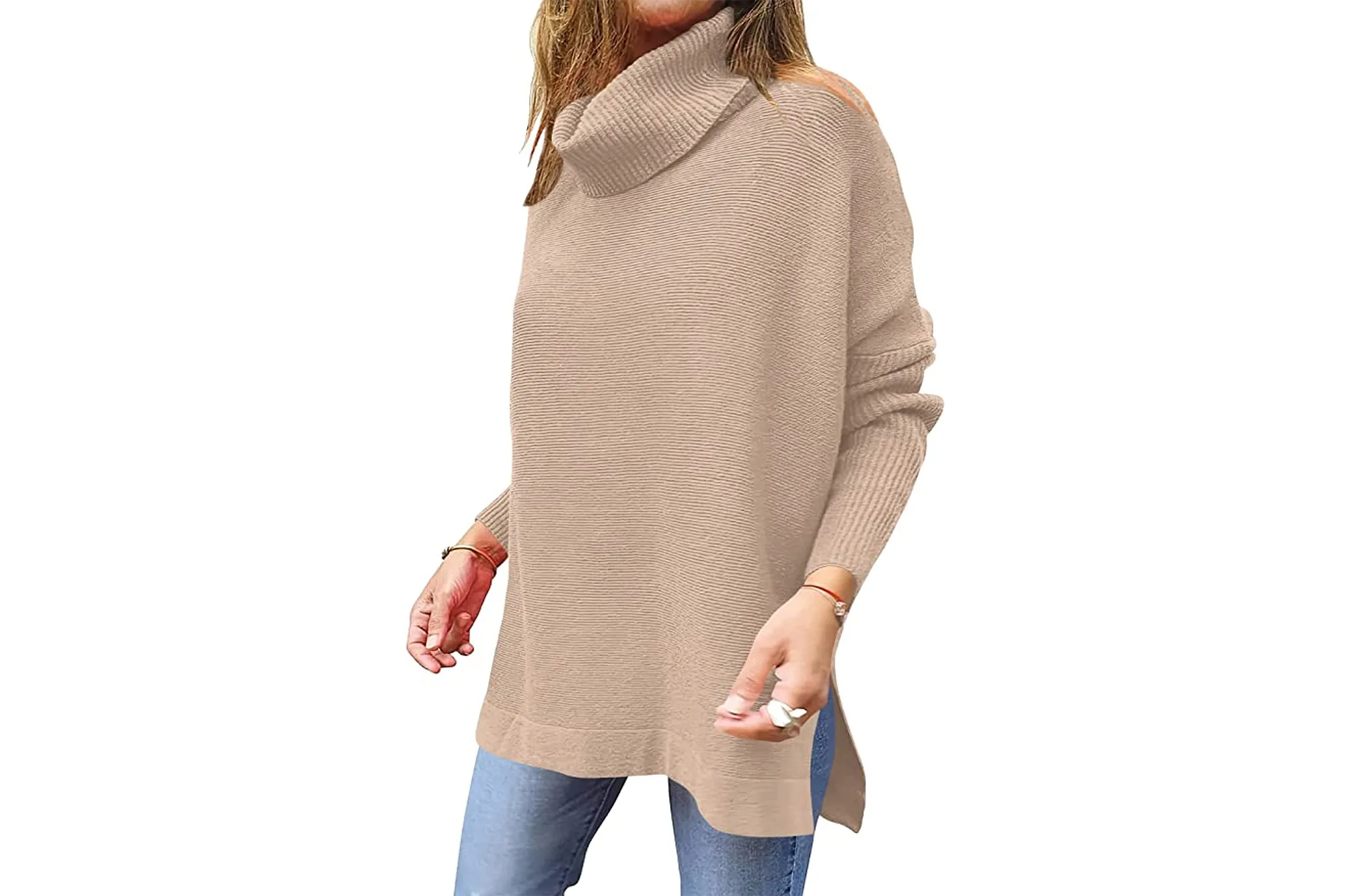 ANRABESS Women's Turtleneck Oversized Long Batwing Sleeve Sweater