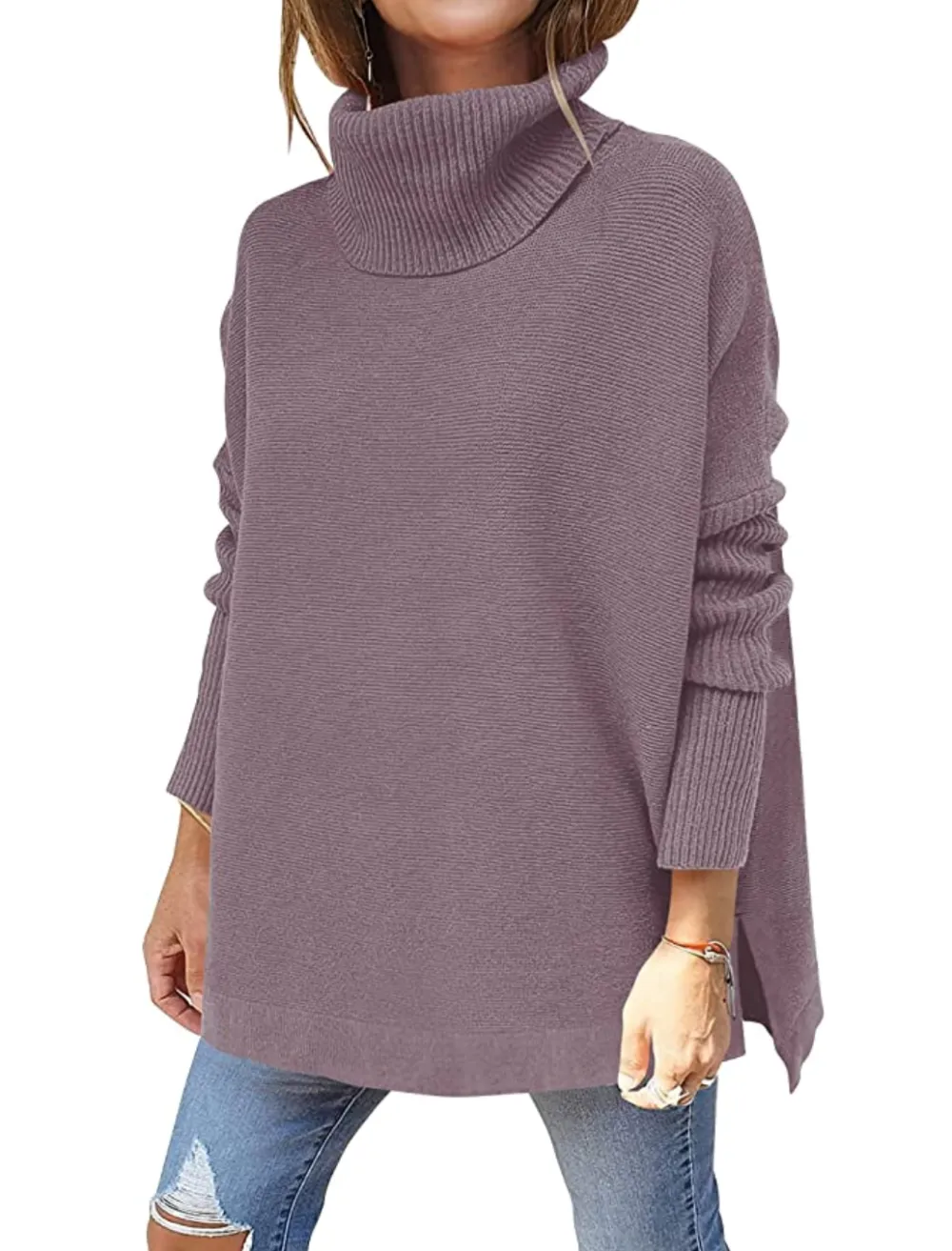 ANRABESS Women's Turtleneck Oversized Long Batwing Sleeve Sweater