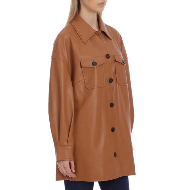Avec Les Filles Women's Oversized Faux Leather Shirt Jacket