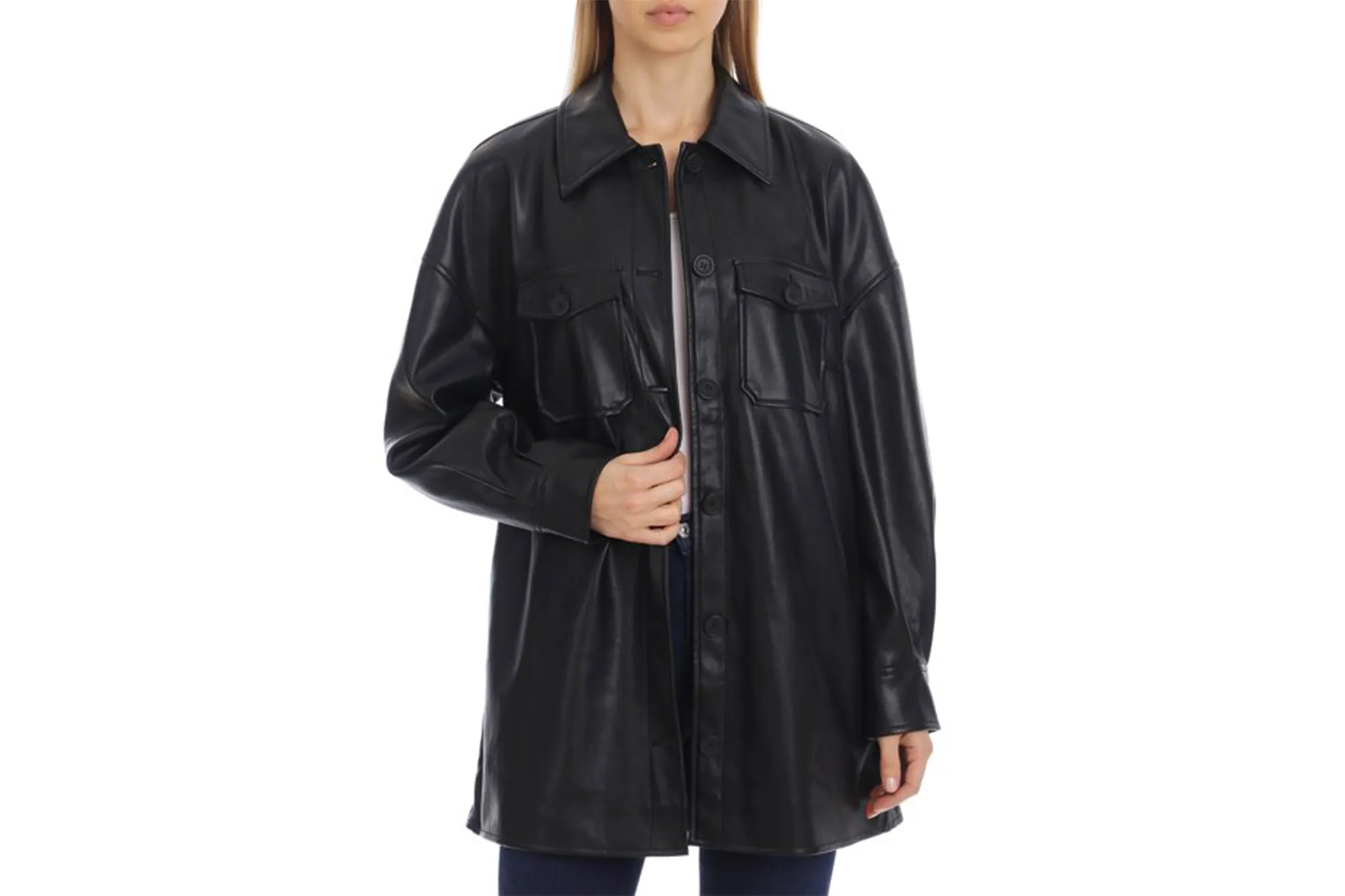 Avec Les Filles Women's Oversized Faux Leather Shirt Jacket