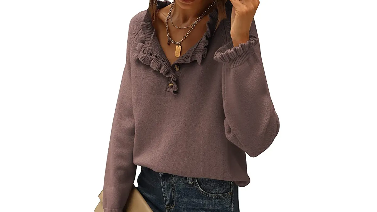 BTFBM Women's Button Down Ruffle Knit Pullover