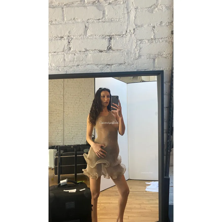 Bella Hadid’s Gold Givenchy Dress Is Completely Sheer
