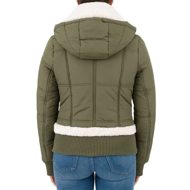 Cyn & Luca Women's Sustainable Bomber Jacket with Sherpa Trim