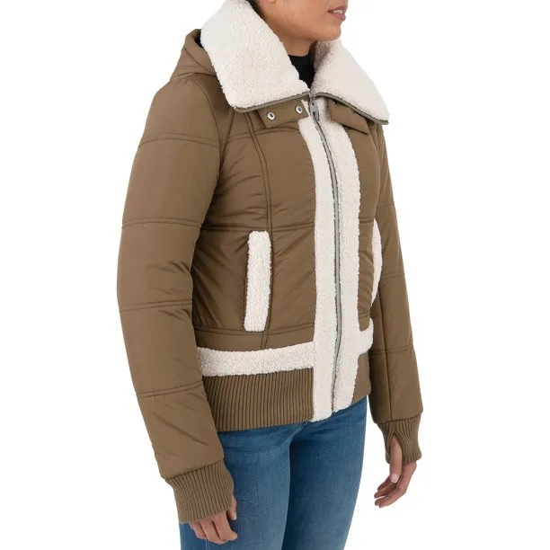 Cyn & Luca Women's Sustainable Bomber Jacket with Sherpa Trim