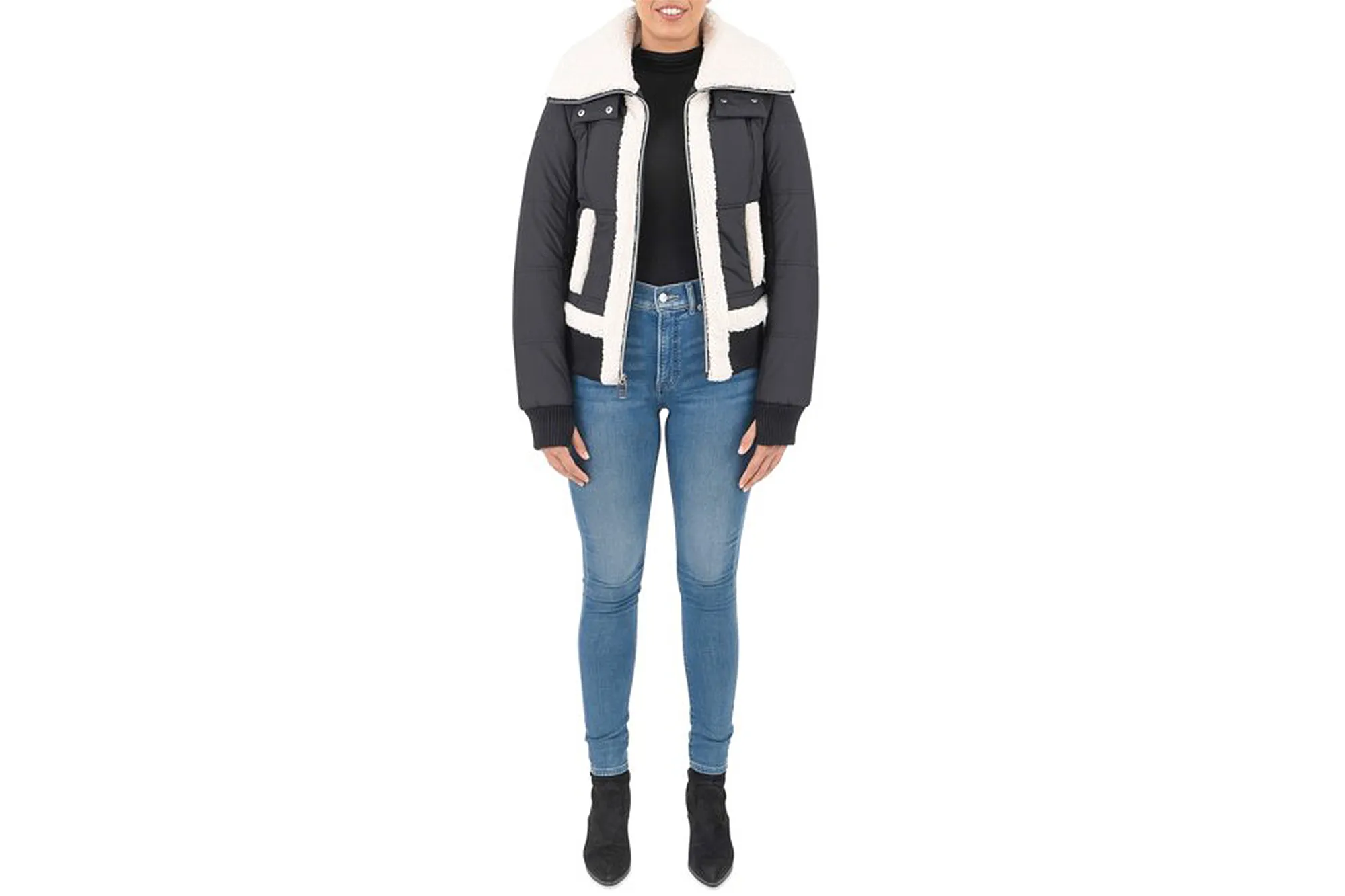 Cyn & Luca Women's Sustainable Bomber Jacket with Sherpa Trim