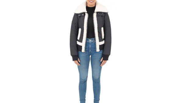 Cyn & Luca Women's Sustainable Bomber Jacket with Sherpa Trim