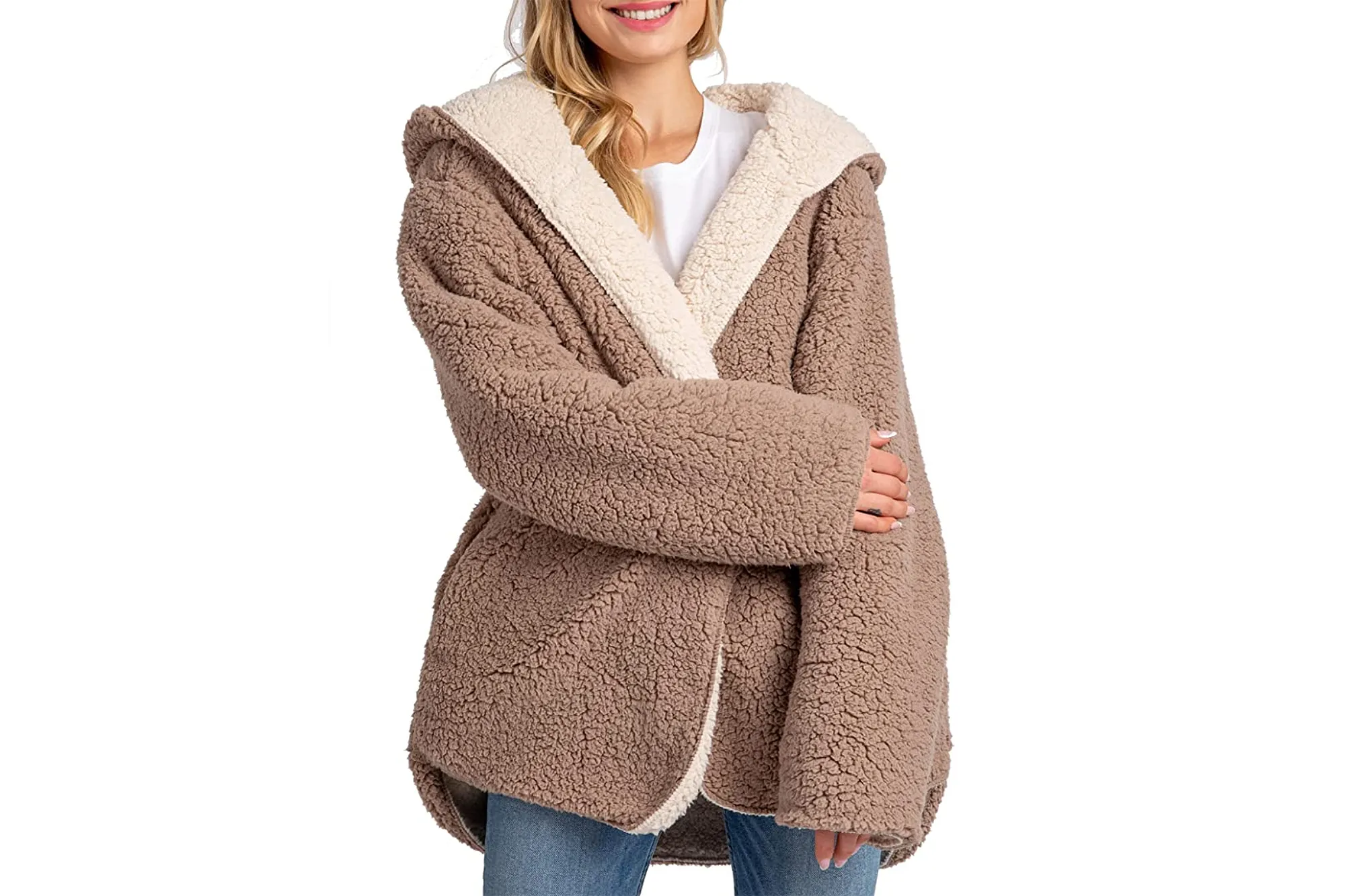 Love Tree Women's Oversized Fuzzy Teddy Cardigan Coat