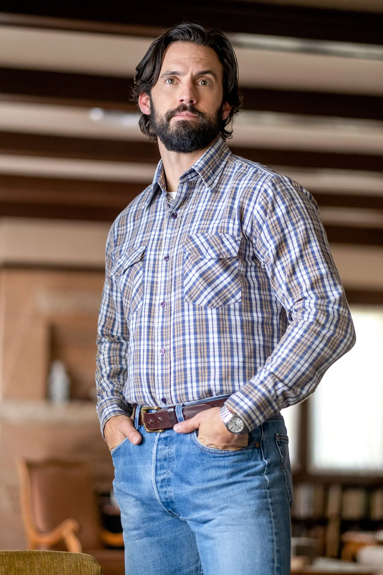 Milo Ventimiglia This Is Us Plaid Shirt Beard Facial Hair