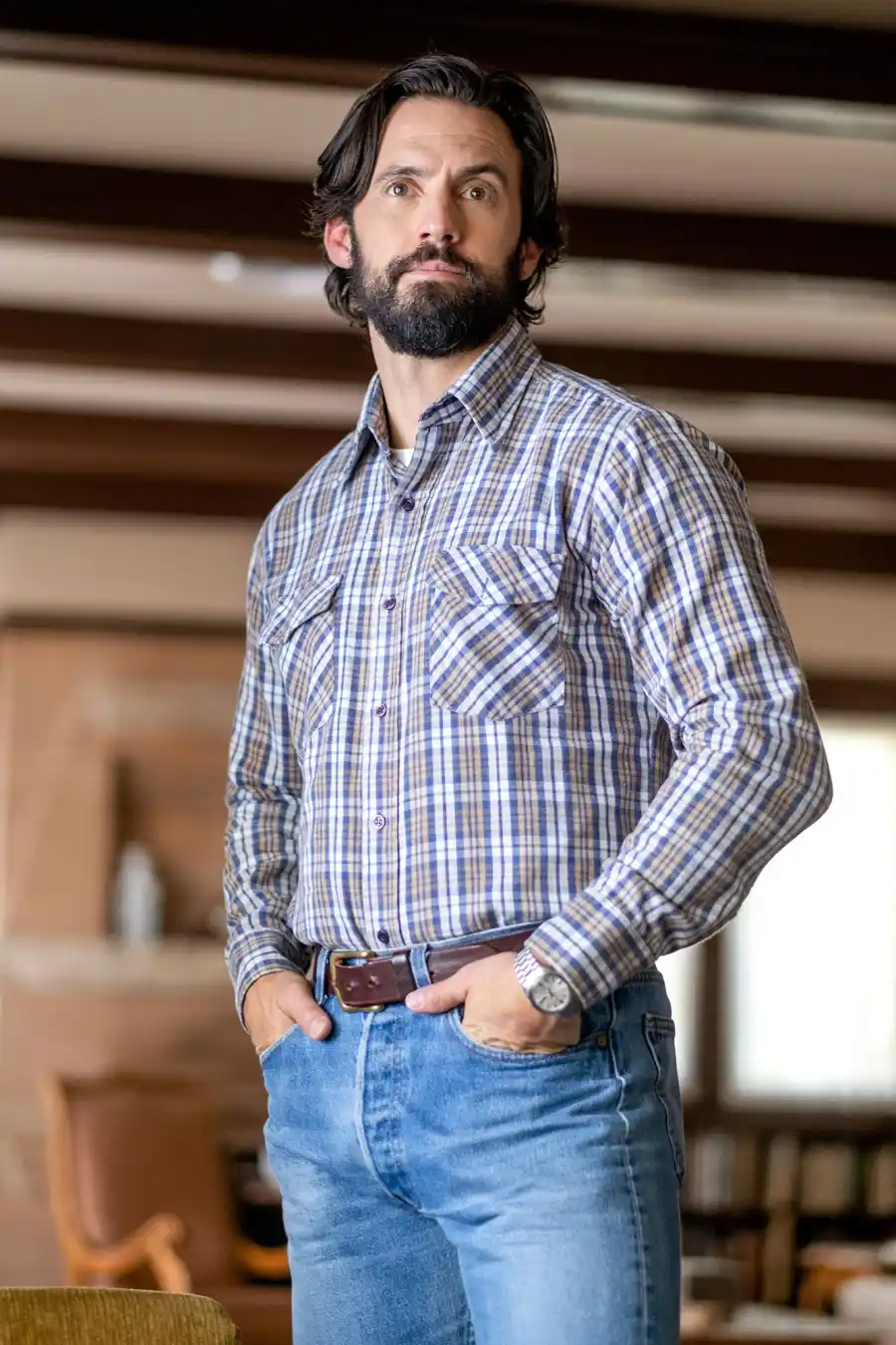 Milo Ventimiglia This Is Us Plaid Shirt Beard Facial Hair