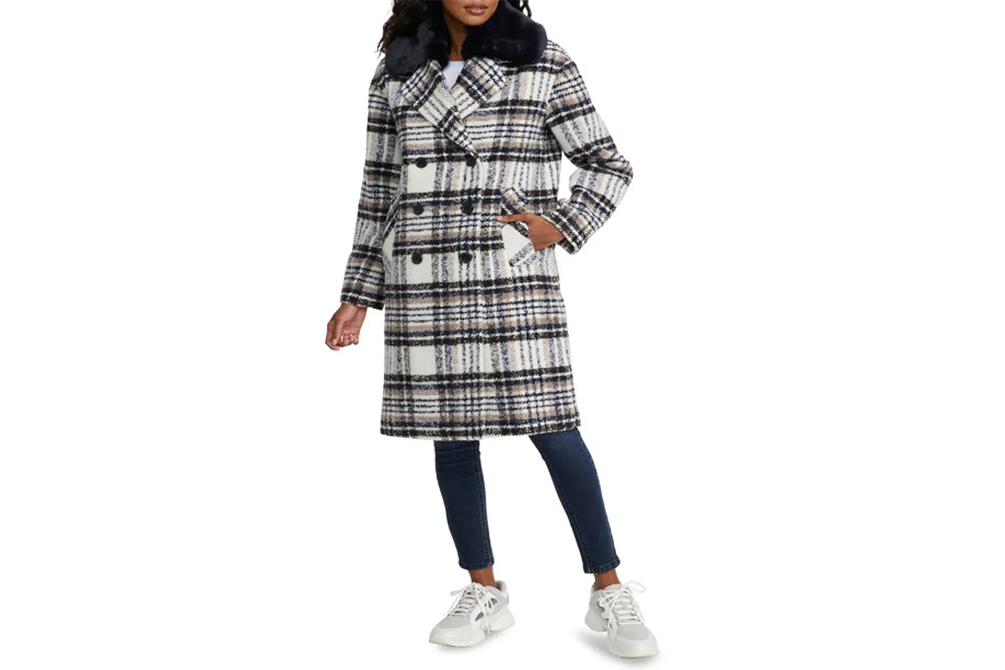 NVLT Women’s Plaid Wool Coat with Collar