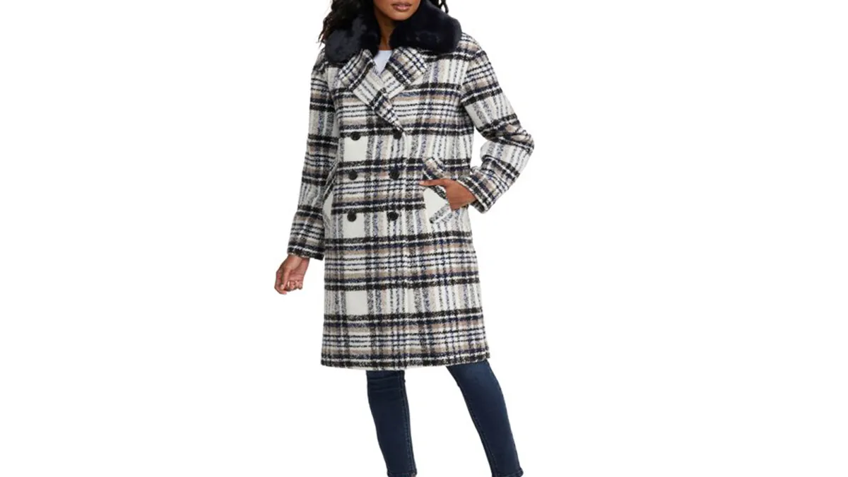 NVLT Women’s Plaid Wool Coat with Collar