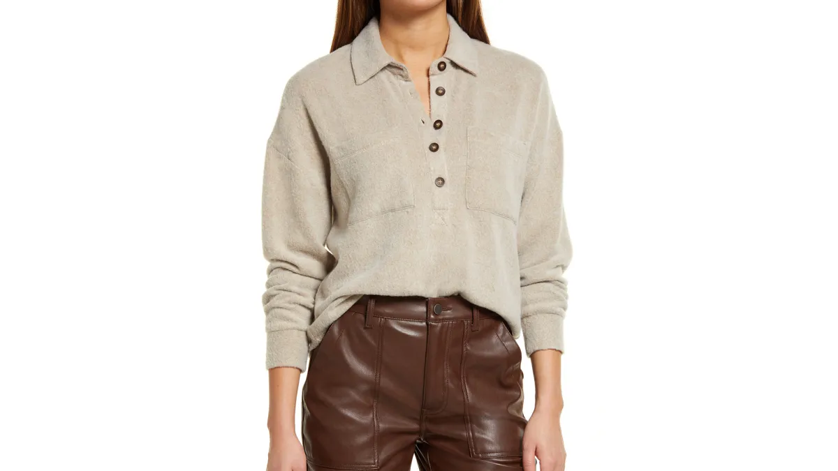 Open Edit Women's Cozy Polo Knit Top
