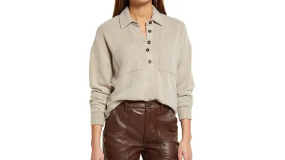 Open Edit Women's Cozy Polo Knit Top
