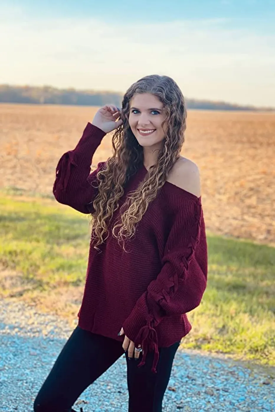 PRETTYGARDEN Women's Oversized Lace Up Sweater