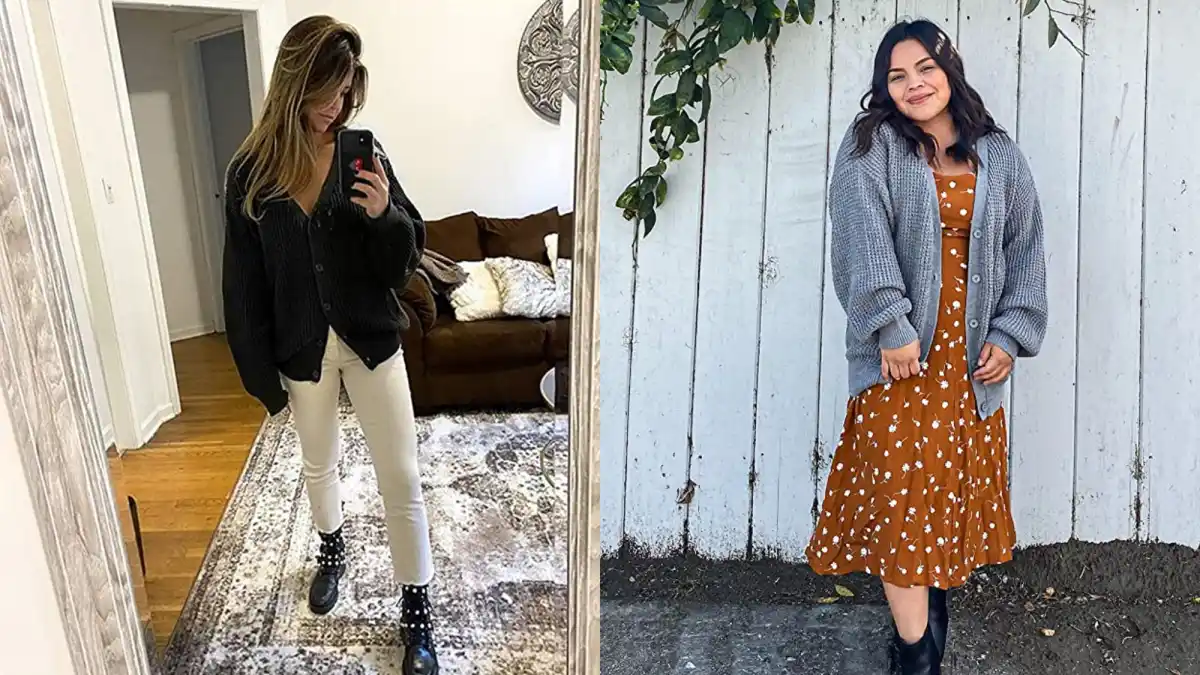 QUALFORT Women's Button-Down Oversized Cardigan