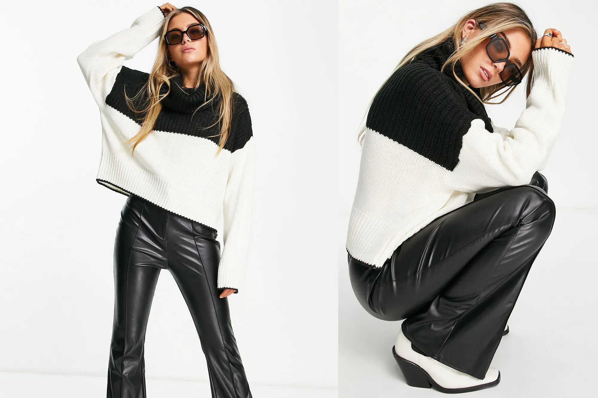 Topshop Colorblock Cowl Neck Sweater