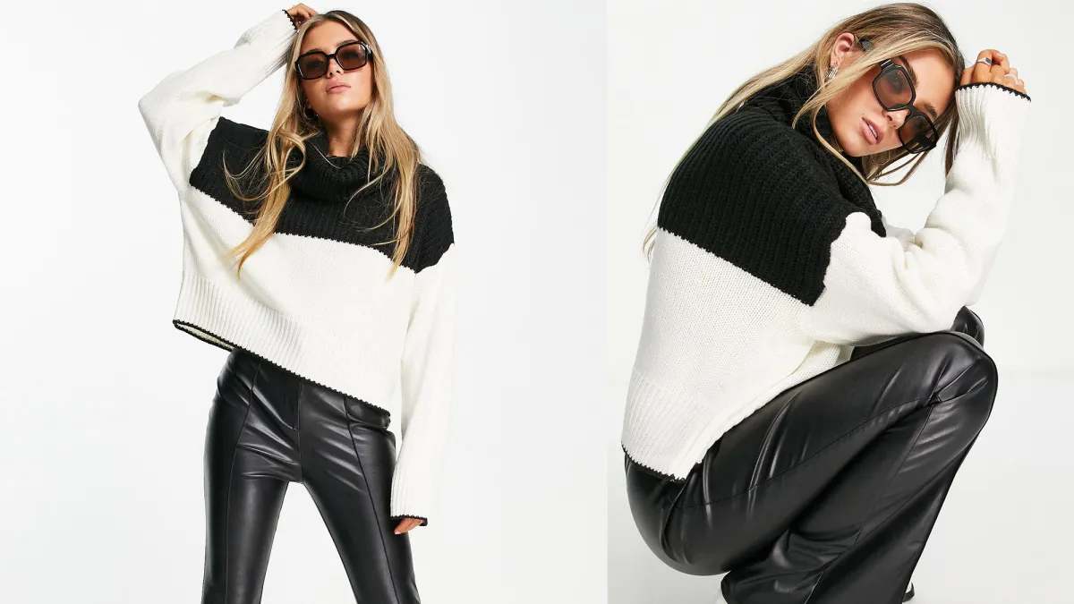 Topshop Colorblock Cowl Neck Sweater