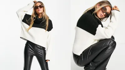 Topshop Colorblock Cowl Neck Sweater