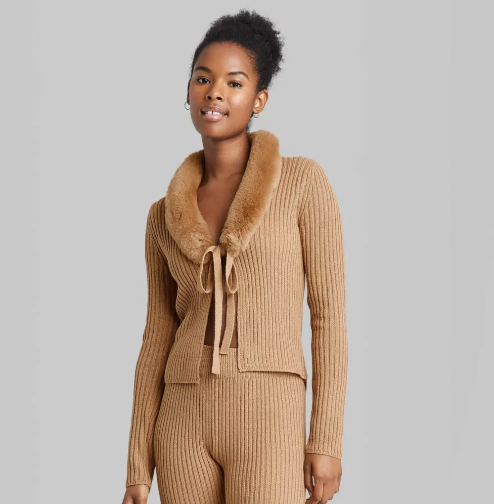 Wild Fable Women's Faux Fur Tie-Front Cardigan