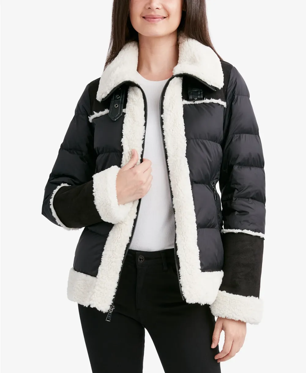 black Sherpa-trim puffer