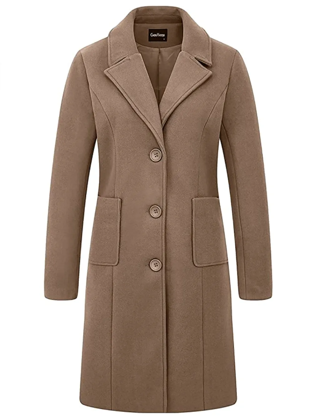 chouyatou Women's Big Notch Lapel Wool Blend Coat
