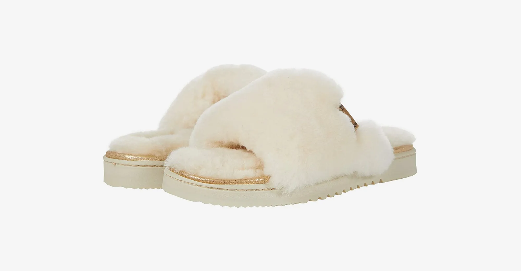 dearfoams-shearling-slides-cream-gold