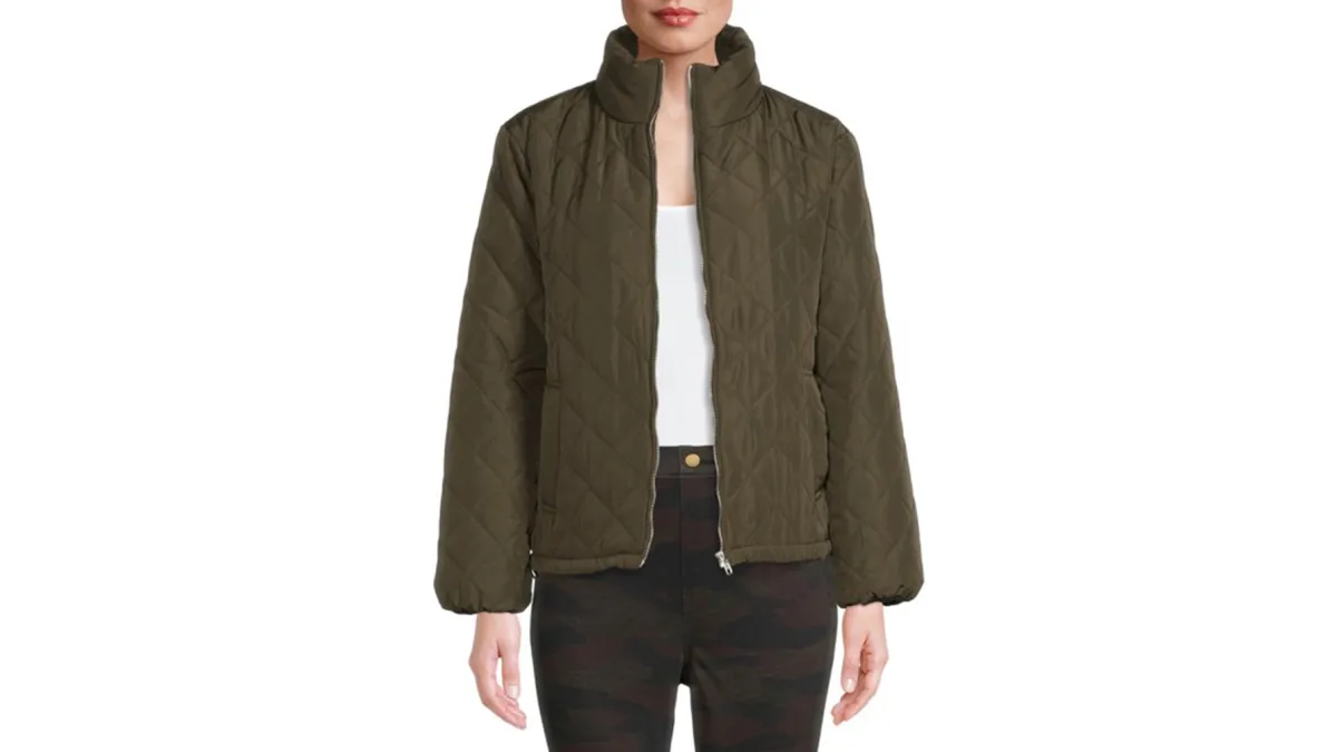 green quilted jacket
