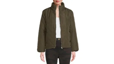 green quilted jacket
