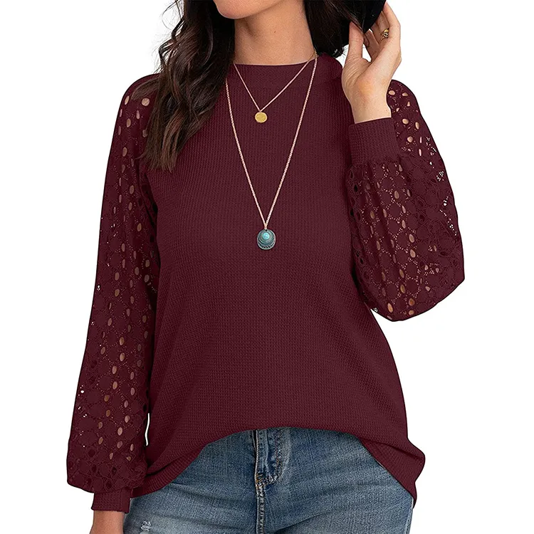 maroon waffle knit blouse