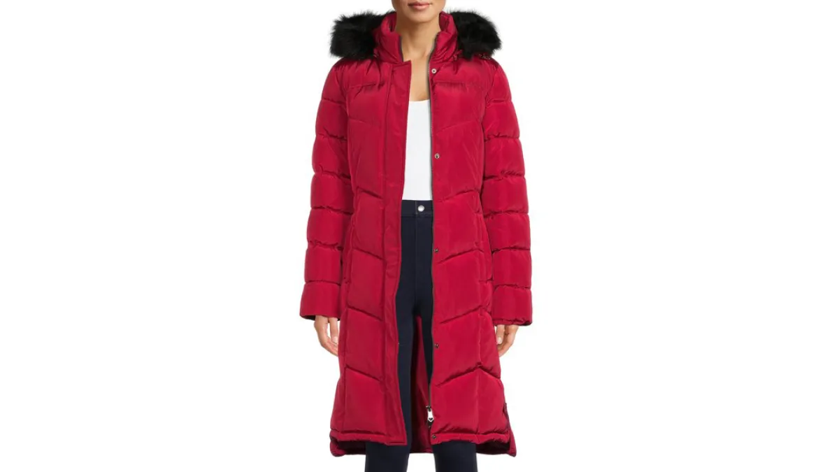 red puffer coat