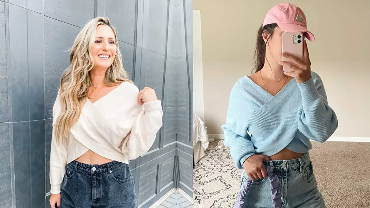 BTFBM Women's Cross Wrap Front Off Shoulder Sweater