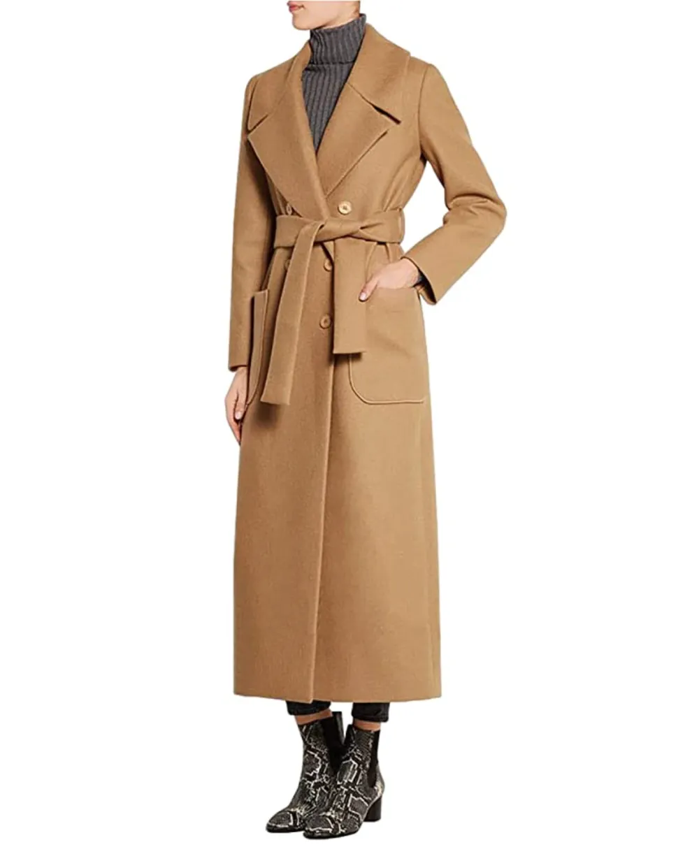 CHARTOU Women's Elegant Lapel Collar Double Breasted Wool Blend Coat