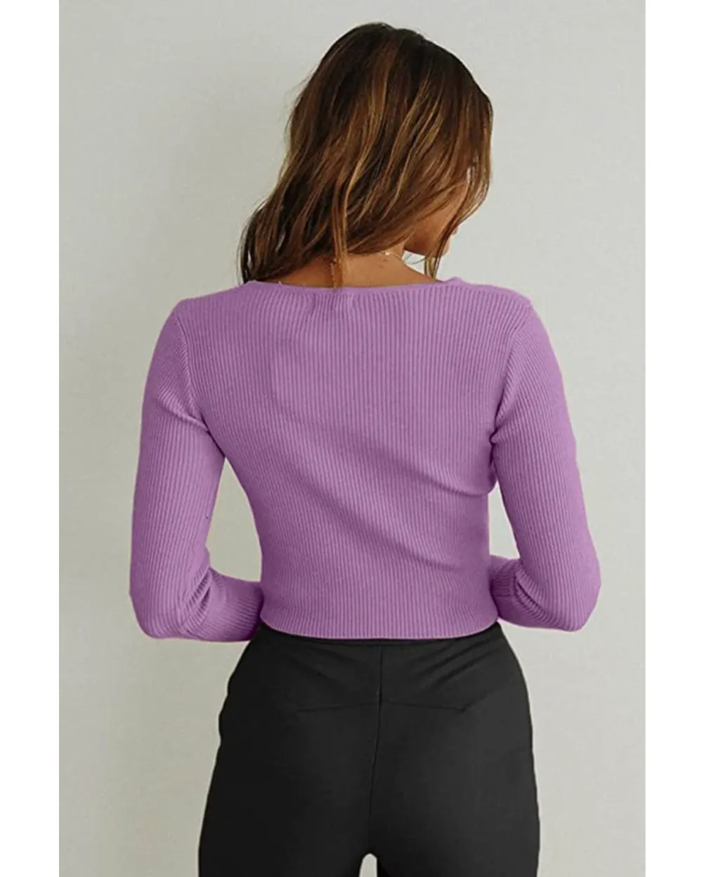 CHYRII Women's Cutout Long Sleeve Ribbed Crop Top