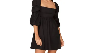 EXLURA Women's Puff Sleeve Square Neck Dress