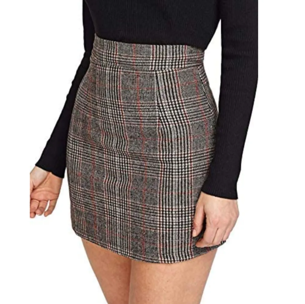 Floerns Women's Plaid High Waist Bodycon Mini Skirt